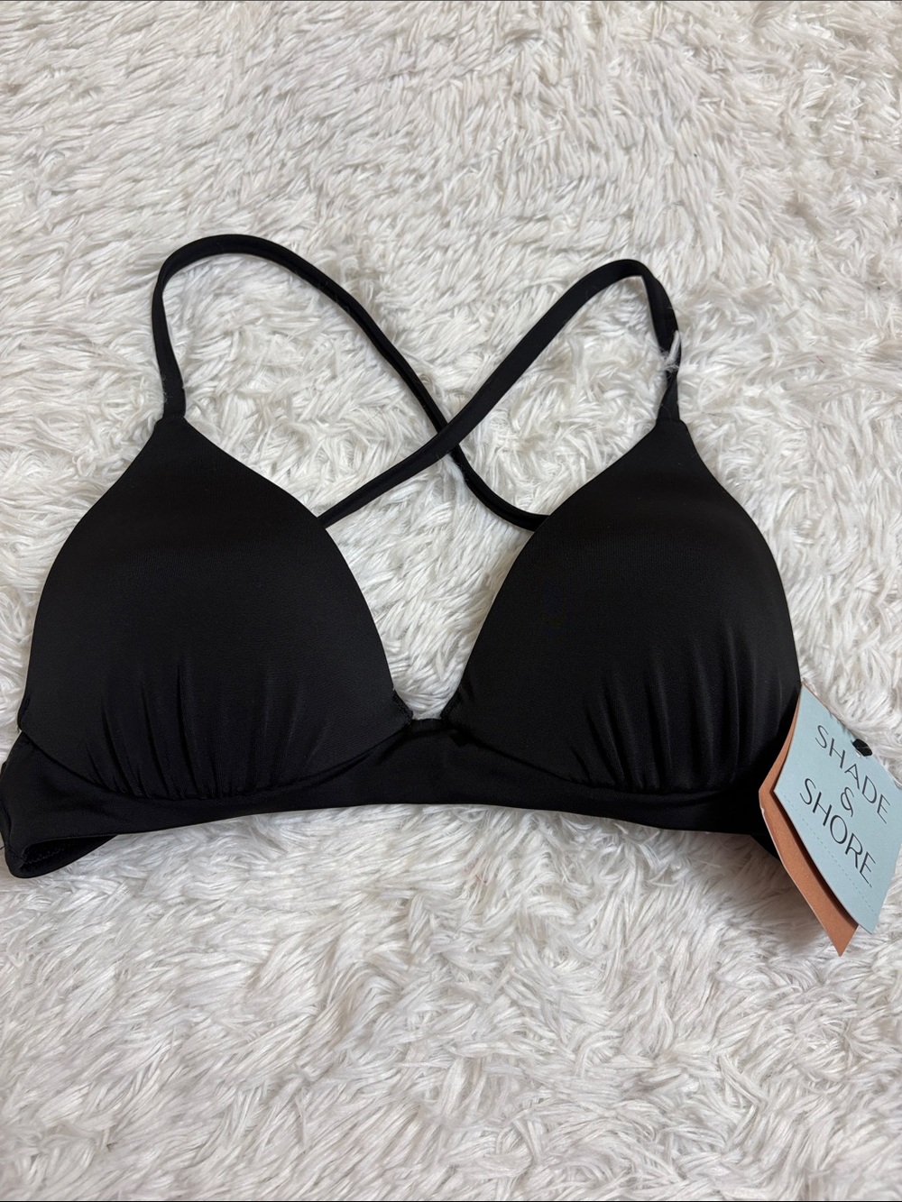 NWT Shade & Shore Black Criss Cross Tie Back Underwire Bikini Push Up Top 32B